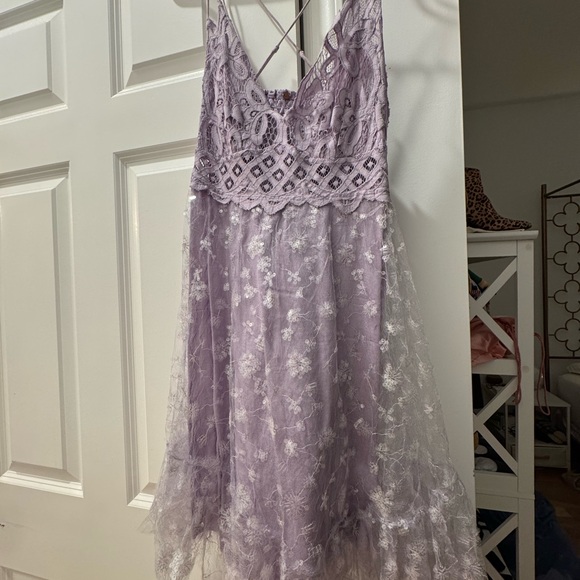 Free People Adella Sequin Lace Slip Purple Dress Size M EUC - Picture 6 of 6